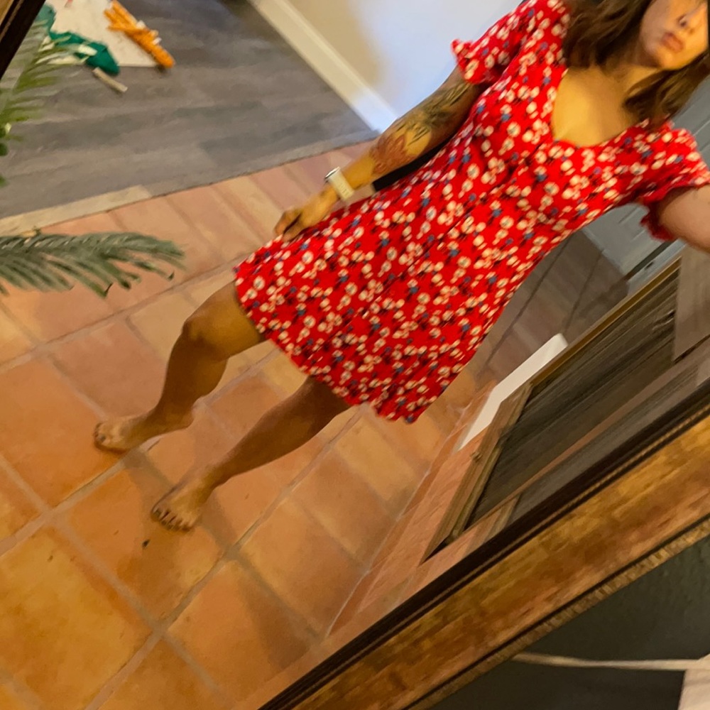 Super flowy red floral dress